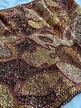 Vintage Oleg Cassini Black Tie Beaded Strapless Corset Top Gold Brown XS/S